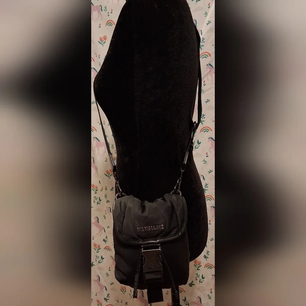 EUC MZ Wallace Micro Apex Black Calf & Nylon Casual Everyday Crossbody Purse Bag